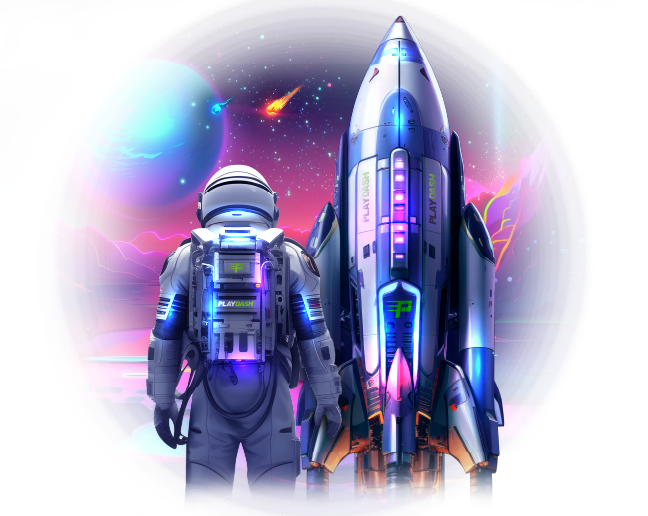 PLAYDASH astronaut and neon rocket